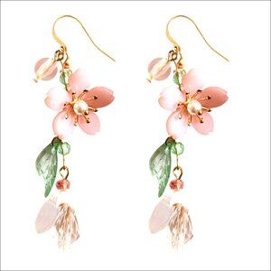 Zinc Flower Dangle Earrings Asymmetry Statement French Wire